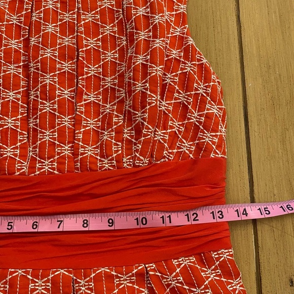 Tracy Reese Ablaze Fit & Flare Cumberbund Dress Orange Red Zipper Sleeveless 4 - Picture 9 of 14